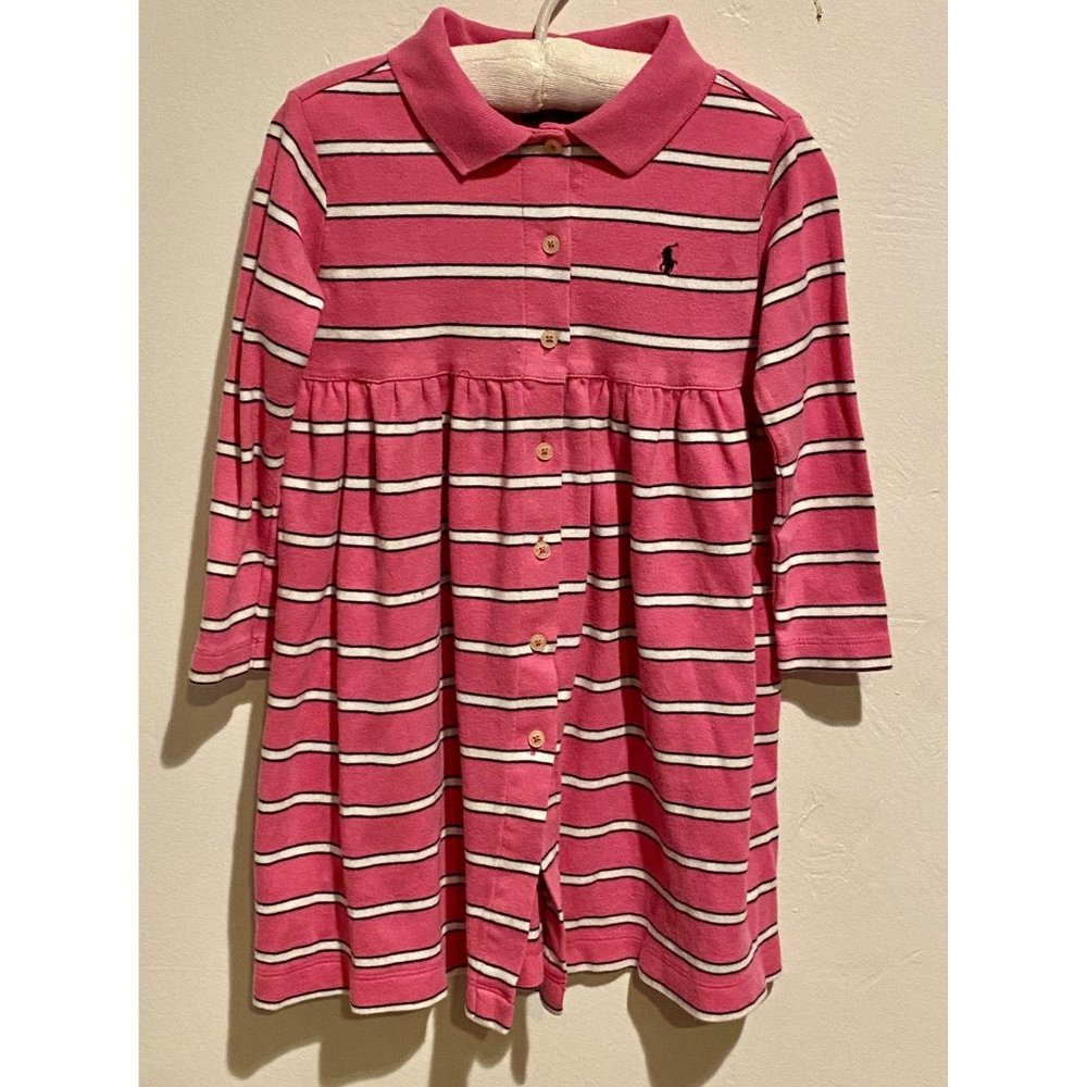 Ralph Lauren 3T Striped Polo Dress Pink/White/Navy